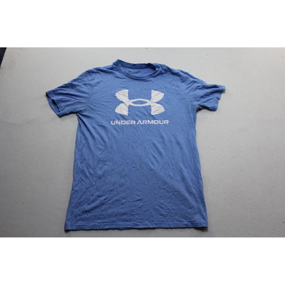 Under Armour T-Shirt Men Medium Blue Good Short Sleeve Logo Graphic